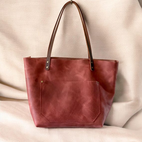 Full Grain Authentic Real Leather Boulder Burgundy Leather Classic Tote Bags-Small-Medium-Large-Extra Large