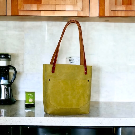 Full Grain Real Leather Authentic Cross-Body Peridot Green Leather Classic Tote Bags-Small-Medium-Large-Extra Large