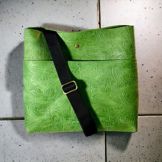 Full Grain Real Leather Authentic Granny Smith Embossed Super Stevie Crossbody or Shoulder Bag Purse