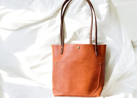 Full Grain Real Leather Autumn Orange Leather Classic Tote Bags-Small-Medium-Large-Extra Large