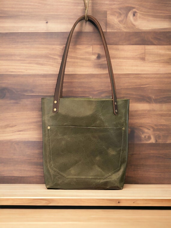 Full Grain Authentic Real Leather Sage Leather Classic Tote Bags-Small-Medium-Large-Extra Large