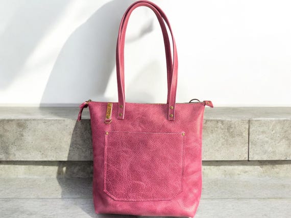 Full Grain Real Leather Zipper Pink Dog Hartlee Crossbody or Shoulder Bag Purse