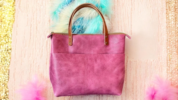 Full Grain Real Leather Zipper Pink Dog Super Stevie Crossbody or Shoulder Bag Purse