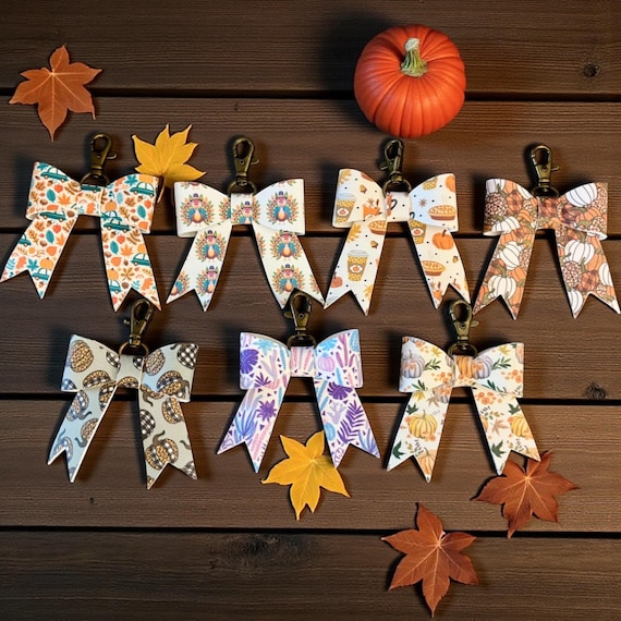 Real Leather Holiday Leather Bow -Tote Bag, Tassel, Turkey, Pumpkin, Fall, Thanksgiving