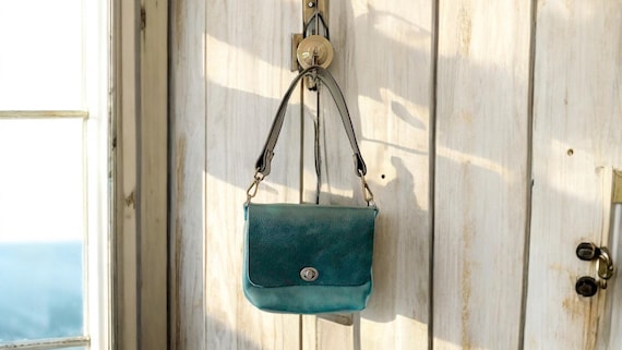Full Grain Real Leather Authentic Dark Teal Rae Crossbody or Shoulder Bag Purse