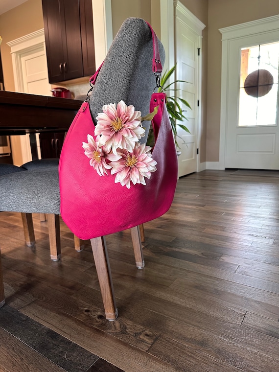 Full Grain Real Leather Authentic Spring Pink Hobo Crossbody or Shoulder Bag Purse