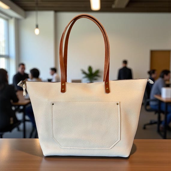 Full Grain Real Leather Zipper Chalk Leather Tote Bags-Small-Medium-Large-Extra Large