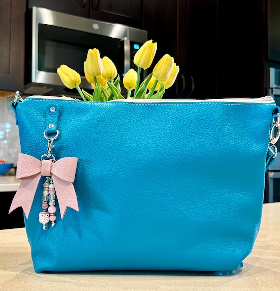 Full Grain Leather Zipper Pebbled Aruba Penny Shoulder Bag Purse or Crossbody Bag