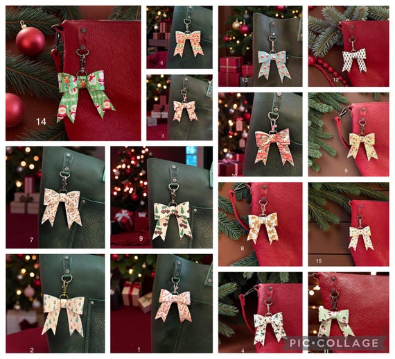 Real Leather Holiday Leather Bow -Tote Bag, Tassel, Reindeer, Candy Cane, Christmas Tree, Santa, Gingerbread Man, Christmas