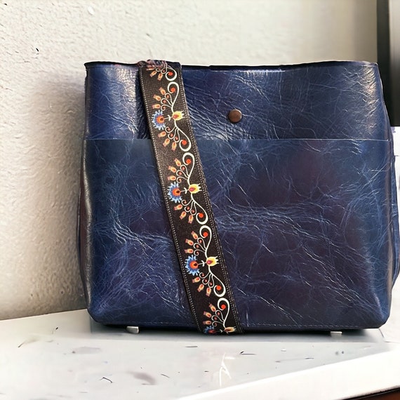 Full Grain Real Leather Bay Blue Super Stevie Crossbody or Shoulder Bag Purse