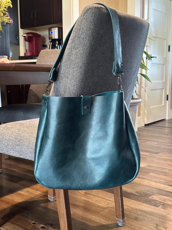 Full Grain Real Leather Authentic Dark Teal 1975 Boho Crossbody or Shoulder Bag Purse - Large