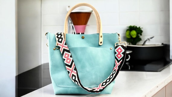Full Grain Real Leather Authentic Aqua Leather RokStar Cross-Body/Handbag
