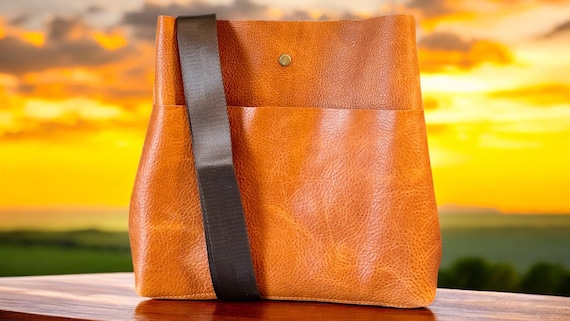 Full Grain Authentic Real Leather Autumn Orange Super Stevie Crossbody or Shoulder Bag Purse