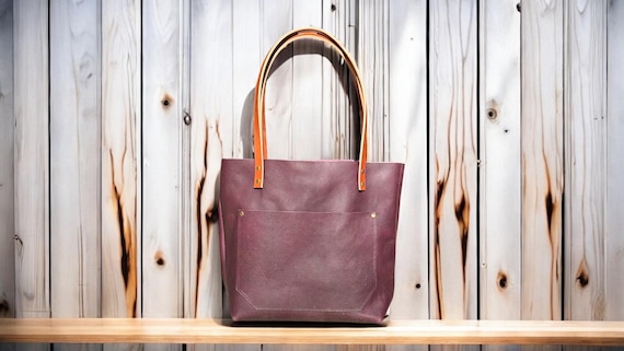 Full Grain Real Leather Pebbled Eggplant Leather Classic Tote Bags-Small-Medium-Large-Extra Large