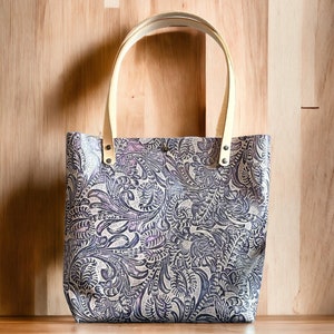 Authentic Embossed Dark Purple Floral Leather Classic Tote Bags-Sm/Md/Lrg/XLrg image 2