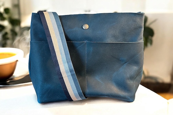 Full Grain Real Leather Authentic Rushmore Navy Super Stevie Crossbody or Shoulder Bag Purse