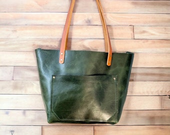 Authentic Green Leather Classic Tote Bags-Sm/Md/Lrg/XLrg