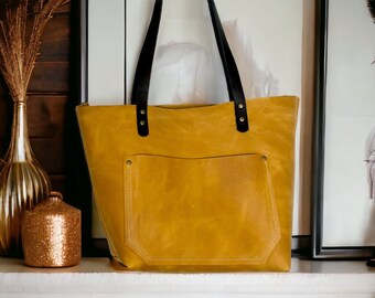 Authentic Cross-Body Mustard Leather Classic Tote Bags-Sm/Md/Lrg/XLrg