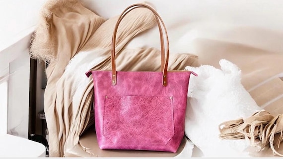 Full Grain Real Leather Pink Dog Leather Classic Tote Bags-Small-Medium-Large-Extra Large