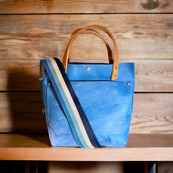 Full Grain Real Leather Authentic Magnetic Blue Leather RokStar Cross-Body/Handbag