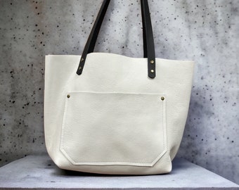 Authentic Pebbled Snow White Leather Classic Tote Bags-Sm/Md/Lrg/XLrg