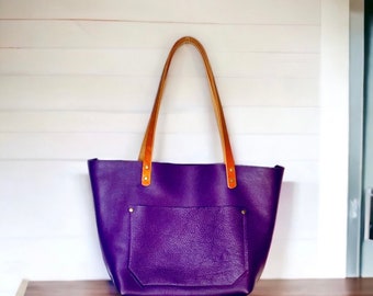 Authentic Zipper Pebbled Purple Leather Tote Bags-Sm/Md/Lrg/XLrg