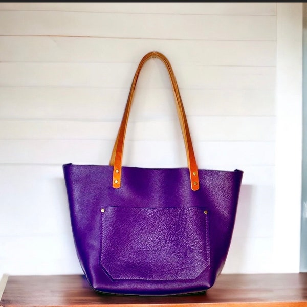 Authentic Zipper Pebbled Purple Leather Tote Bags-Sm/Md/Lrg/XLrg