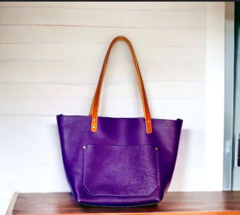 Authentic Zipper Pebbled Purple Leather Tote Bags-Sm/Md/Lrg/XLrg image 1