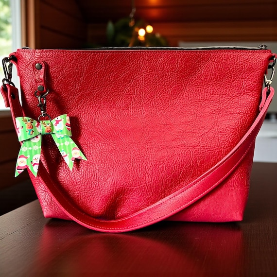 Full Grain Leather Zipper Red Dog Charlotte Shoulder Bag Purse or Crossbody Bag