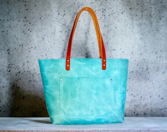 Authentic Cross-Body Aqua Leather Classic Tote Bags-Sm/Md/Lrg/XLrg