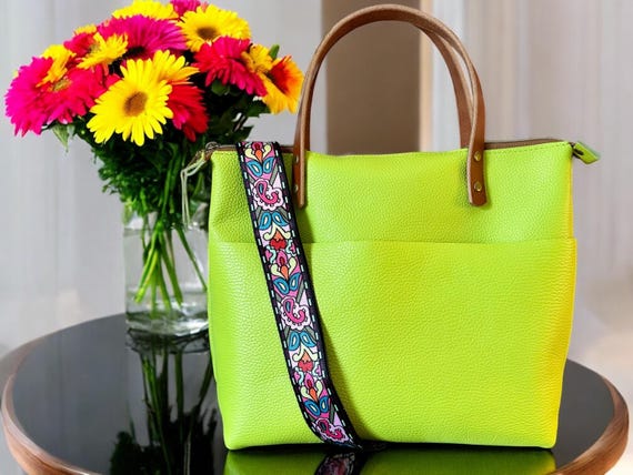 Full Grain Real Leather Zipper Pebbled Lime Super Stevie Crossbody or Shoulder Bag Purse