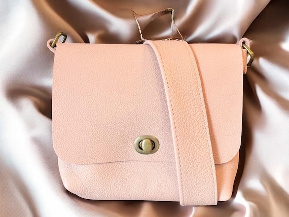 Full Grain Real Leather Authentic Pale Pebbled Pink Rae Crossbody or Shoulder Bag Purse