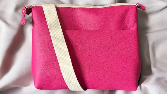 Full Grain Authentic Real Leather Zipper Fuscia Mini Stevie Crossbody or Shoulder Bag Purse