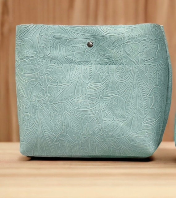 Full Grain Real Leather Aqua Embossed Stevie Crossbody or Shoulder Bag Purse