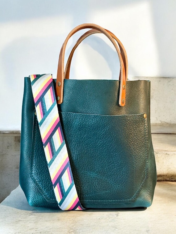 Full Grain Real Leather Dark Teal RokStar Crossbody or Shoulder Bag Purse