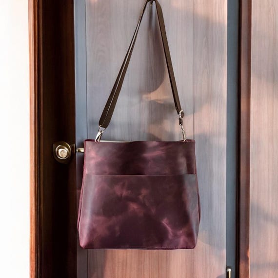 Full Grain Authentic Real Leather Cabernet Super Stevie Crossbody or Shoulder Bag Purse