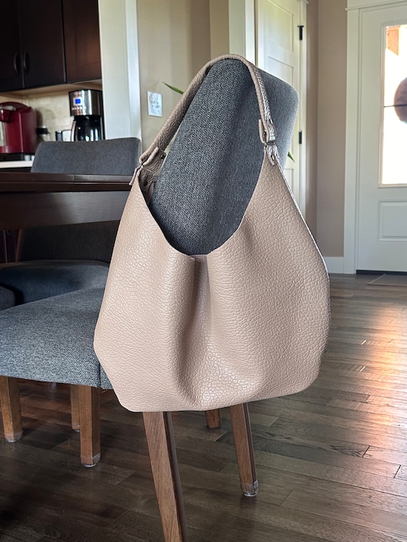 Full Grain Authentic Real Leather Pebbled Taupe Hobo Crossbody or Shoulder Bag Purse