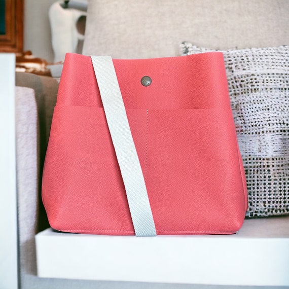 Full Grain Authentic Real Leather Pink Flamingo Stevie Crossbody or Shoulder Bag Purse
