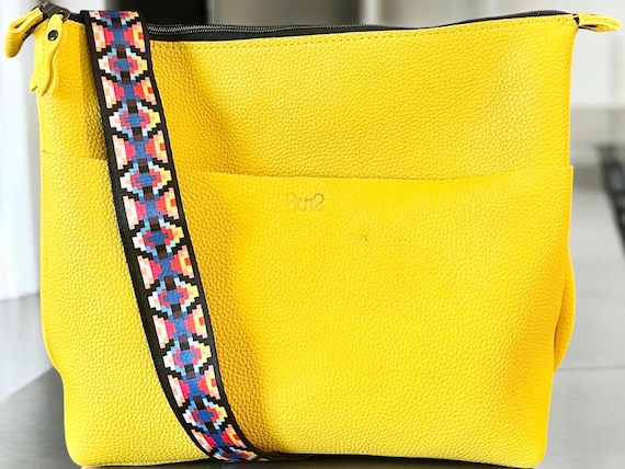 Full Grain Real Leather Zipper Pebbled Sunshine Yellow Super Stevie Crossbody or Shoulder Bag Purse