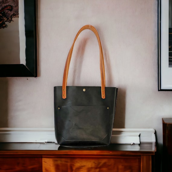 Full Grain Authentic Real Leather Black Leather Classic Tote Bags-Small-Medium-Large-Extra Large