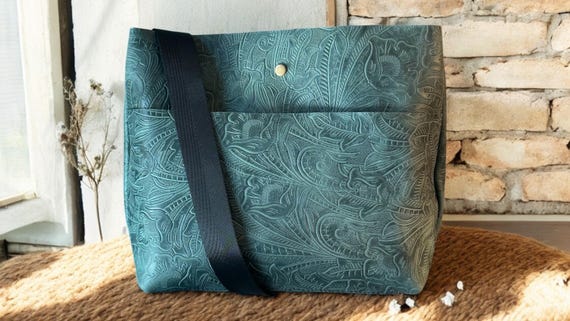 Full Grain Real Leather Authentic Mediterranean Embossed Super Stevie Crossbody or Shoulder Bag Purse