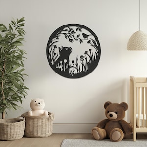 Arte murale in metallo con foresta, decorazione murale con animali, arte murale con gatti, arte murale con la natura, decorazione murale in metallo, decorazione per la casa con gatti, regalo di inaugurazione della casa, regalo per la mamma