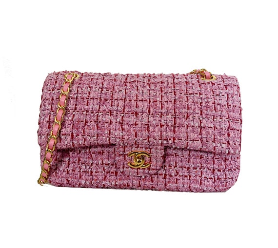 Vintage Chanel Tweed Pink Flap Bag with Gold Hard… - image 1