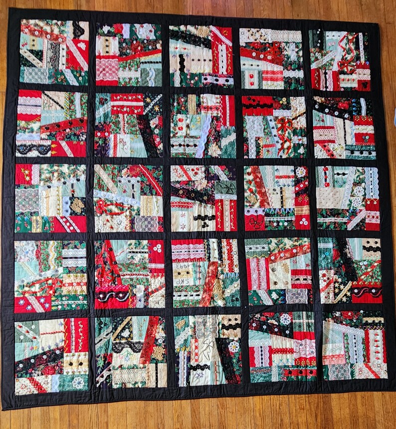 Hand Stitched Crazy Quilt Throw With Lace, Ribbons, and Buttons - Etsy