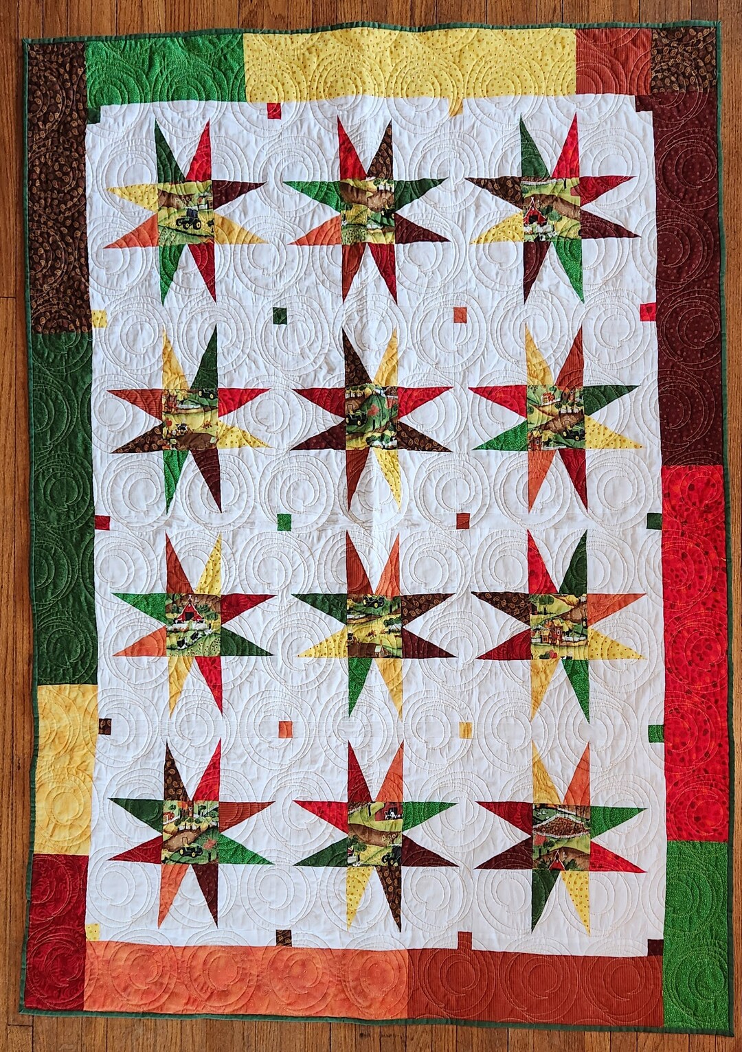 Farm and Tractor Print Handmade Crib Quilt in a Star Block Pattern - Etsy