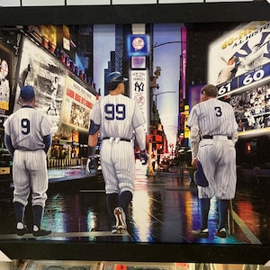 New York Yankees HR 60 club in Time Square painting reprint. 12”x 18” horizontal. Black frame. Sawtooth hook on back. Free shipping!