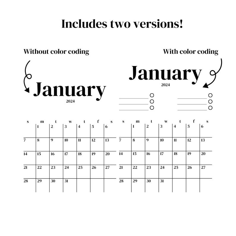 Vertical 2024 Calendars Simple One Month Minimal Calendars for Letter