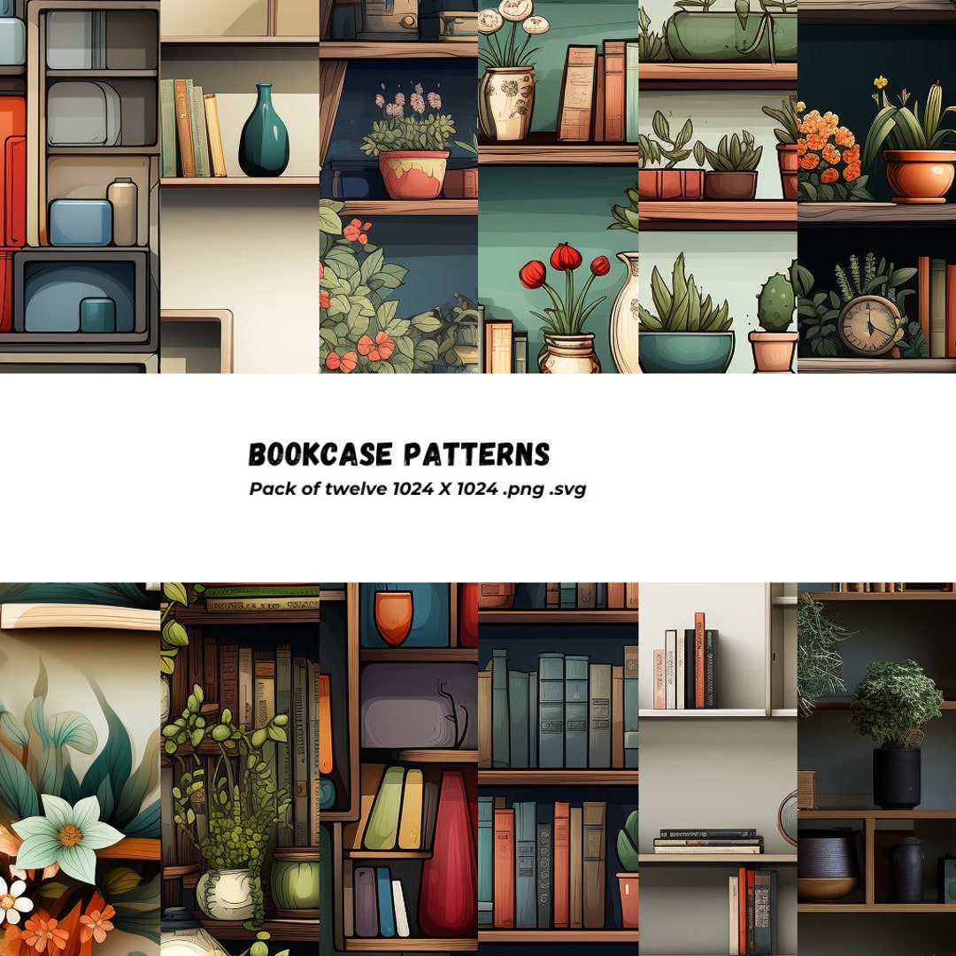 Seamless Bookshelf Patterns Bookcase Printable Minimalist Etsy