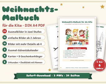 Weihnachten Ausmalbilder Kita PDF, Malbuch Kinder 2 bis 6 Jahre, Ausmal-Adventskalender, Weihnachtskarten, Krippe Kindergarten