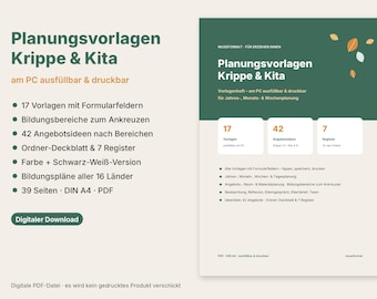 Planning templates for nurseries and kindergartens (PDF) | Weekly plan, annual plan, observation sheet, 42 activity ideas | Template for educators